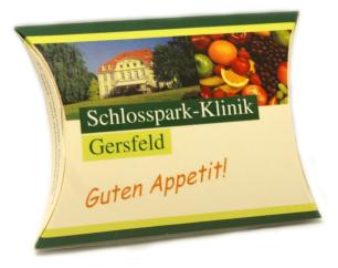 Kissenfaltschachtel mit Logo für verschiedene Füllungen